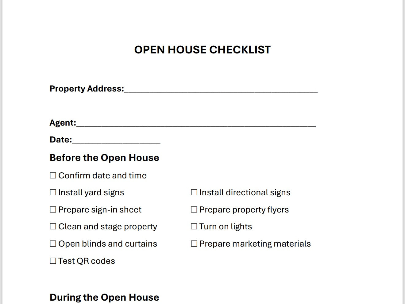 Open House Checklist